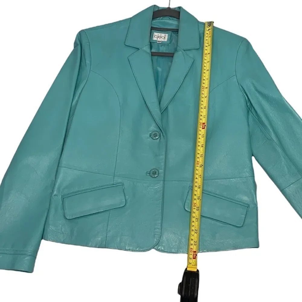 𝅺cleo Blue Leather Jacket Blazer - Picture 10 of 10